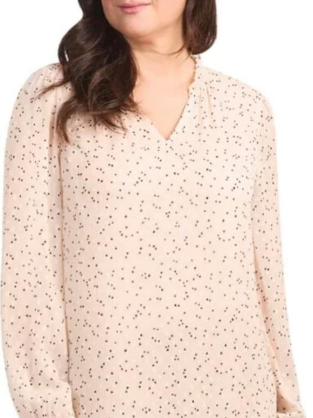 Hilary Radley Women's V-Neck Long Sleeve Blouse, Cream Combo, Size L